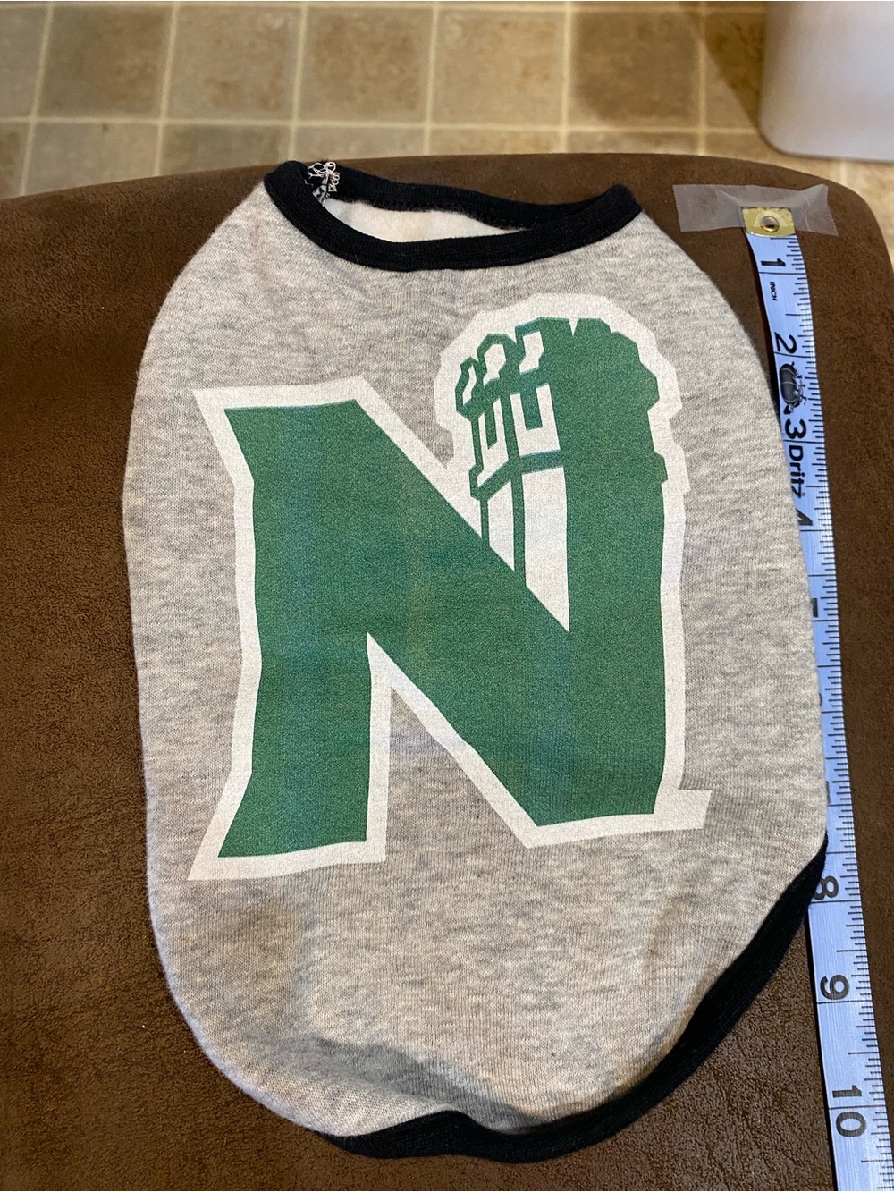 Gray Pet Tee with Green 'N' Graphic and Black Trim
